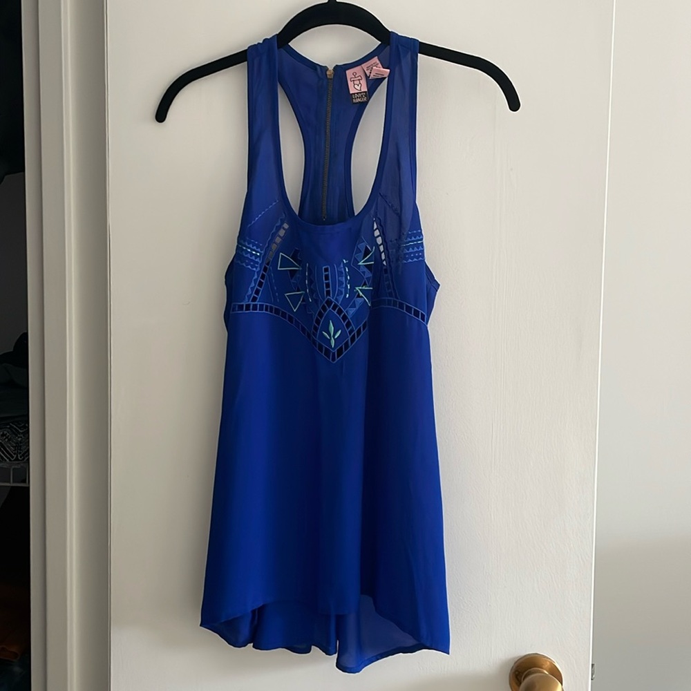 Blue Tank with Open Section across Chest